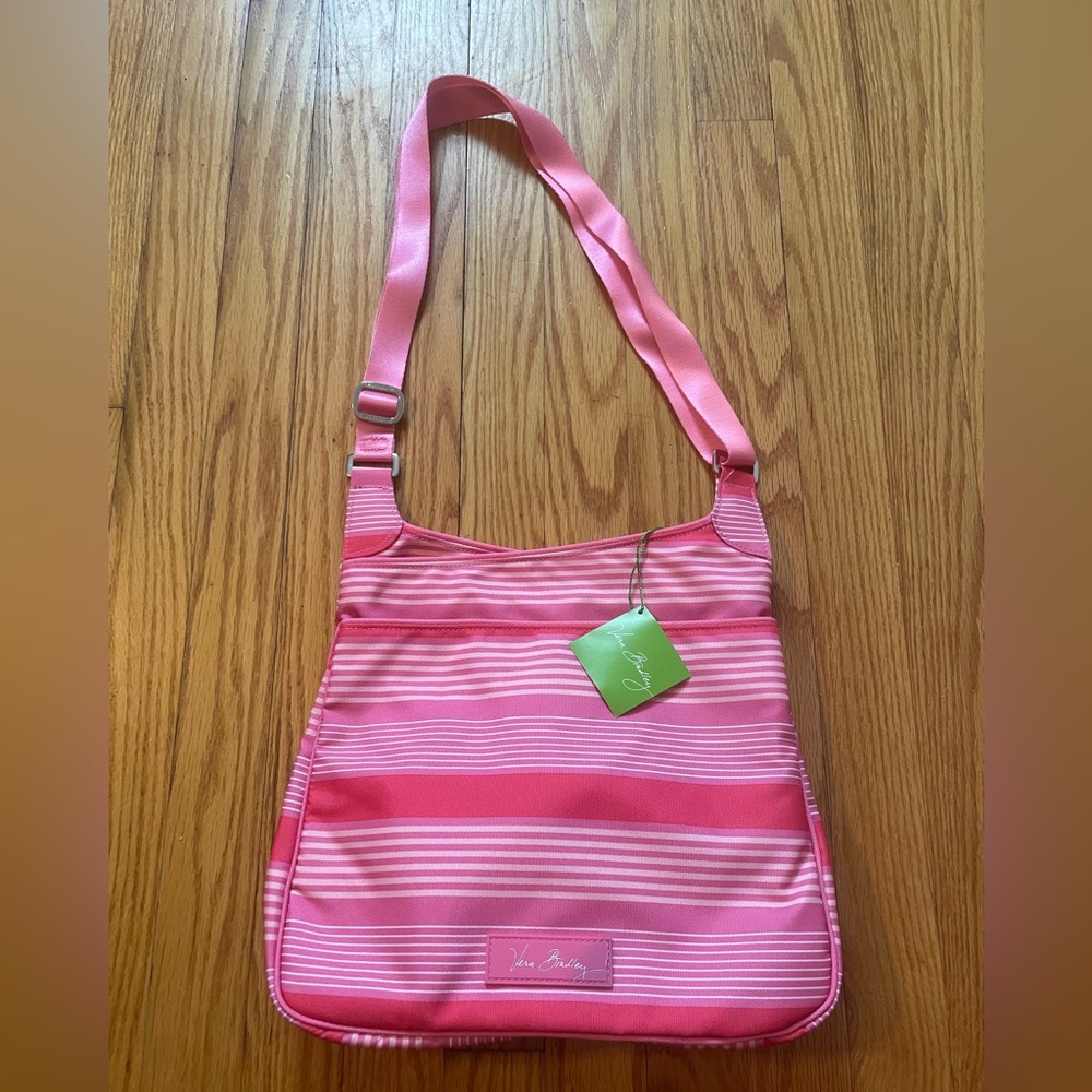 Vera Bradley Lighten Up Slim Crossbody Bag Purse Pink Tonal Stripe - New